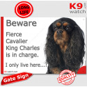Funny Sign "Beware of the Dog, fierce Cavalier King Charles is in charge !" 24 cm