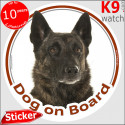 Dutch Shepherd, car circle sticker "Dog on board" 14 cm