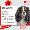 Funny Sign "Beware of the Dog, fierce Cavalier King Charles is in charge !" 24 cm