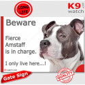 Funny Sign "Beware of the Dog, fierce Amstaff is in charge !" 24 cm