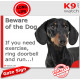 black and tan smooth-haired Dachshund, funny Portal Sign "Beware of the Dog, need exercise, ring & run" photo hilarious plate