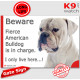 Funny Portal Sign "Beware fierce entirely white American Bulldog is in charge. I only live here" gate photo hilarious plate