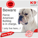 Funny Sign "Beware of the Dog, fierce American Bulldog is in charge !" 24 cm