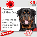 Funny Sign "Beware of the Dog, Rottweiler XL need exercise, run !" 24 cm
