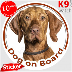 Vizsla, car circle sticker "Dog on board" Photo notice, label decal brown fawn hungarian shorthaired pointer