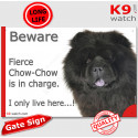 Funny Sign "Beware of the Dog, fierce Chow-Chow is in charge !" 24 cm