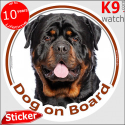 Extra-Large Rottweiler, circle sticker "Dog on board" car decal label adhesive photo notice XL Rottie Rott