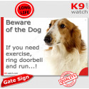 Funny Sign "Beware of the Dog, Borzoi need exercise, run !" 24 cm