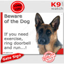 Funny Sign "Beware of the Dog, German Shepherd need exercise, run !" 24 cm
