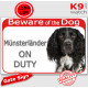 Red Portal Sign "Beware of the Dog, Small Münsterländer on duty" gate photo plate notice, Door plaque placard