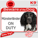 Red Portal Sign "Beware of the Dog, Münsterländer on duty" 24 cm