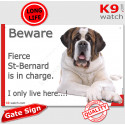 Funny Sign "Beware of the Dog, fierce St-Bernard is in charge !" 24 cm