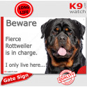 Funny Sign "Beware of the Dog, fierce Rottweiler is in charge !" 24 cm