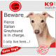 Funny Portal Sign "Beware fierce beige fawn Italian Greyhound is in charge. I only live here" gate photo hilarious plate notice