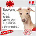 Funny Sign "Beware of the Dog, fierce Italian Greyhound is in charge !" 24 cm