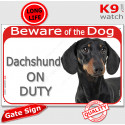 Red Portal Sign "Beware of the Dog, Dachshund on duty" 24 cm