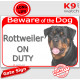 Red Portal Sign "Beware of the Dog, Rottweiler on duty" 24 cm
