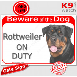 Red Portal Sign "Beware of the Dog, Rottweiler on duty" 24 cm