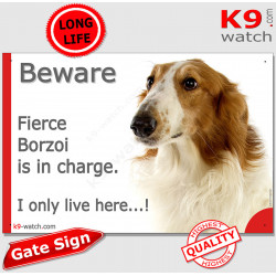 Funny Sign "Beware of the Dog, fierce Borzoi is in charge !" 24 cm