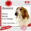 Funny Sign "Beware of the Dog, fierce Borzoi is in charge !" 24 cm