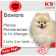 Funny Portal Sign "Beware fierce beige creme Pomeranian is in charge. I only live here" gate photo hilarious plate notice