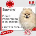 Funny Sign "Beware of the Dog, fierce Pomeranian is in charge !" 24 cm