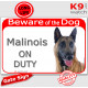 red Portal Sign "Beware of Dog, Malinois Belgian Shepherd on duty" Door plate, portal placard, Gate panel Belgium photo
