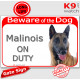 Red Portal Sign "Beware of Dog, Malinois on duty" 24 cm