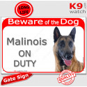 Red Portal Sign "Beware of Dog, Malinois on duty" 24 cm