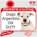 Red Portal Sign "Beware of the Dog, Dogo Argentino on duty" 24 cm