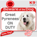 Red Portal Sign "Beware of the Dog, Great Pyrenees on duty" 24 cm