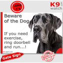 Funny Sign "Beware of the Dog, Great Dane need exercise, run !" 24 cm