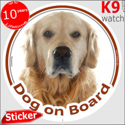 Golden Retriever Head, car circle sticker "Dog on board" Decal label adhesive retriver photo notice