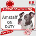 Red Portal Sign "Beware of the Dog, Amstaff on duty" 24 cm