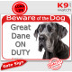 Red Portal Sign "Beware of the Dog, entirely black Great Dane on duty" gate plate notice dog photo
