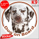 Brown Dalmatian, car circle sticker "Dog on board" decal adhesive car label, carriage spotted coach plum pudding photo