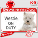 Red Portal Sign "Beware of the Dog, Westie on duty" 24 cm
