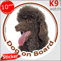 Chocolate Poodle, car circle sticker "Dog on board" 14 cm