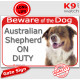 Red Portal Sign "Beware of The Dog, Australian Shepherd on duty" gate door Red Tricolour Aussie photo, Portal placard notice