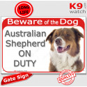 Red Portal Sign "Beware of The Dog, Australian Shepherd on duty" 24 cm