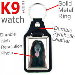 Vegan leather key ring and metal holder, with the photo of your Black and Tan Afghan Hound, key ring gift idea