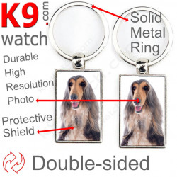 Metal key ring, double-sided photo Afghan Hound