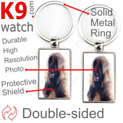 Double-sided metal key ring with photo red black mask Afghan Hound, metal key ring gift idea; double faced key holder métalliqu