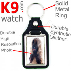 Vegan leather key ring and metal holder, with the photo of your red black mask Afghan Hound, key ring gift idea
