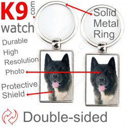 Double-sided metal key ring with photo American Akita, metal key ring gift idea; double faced key holder métallique Akita usa