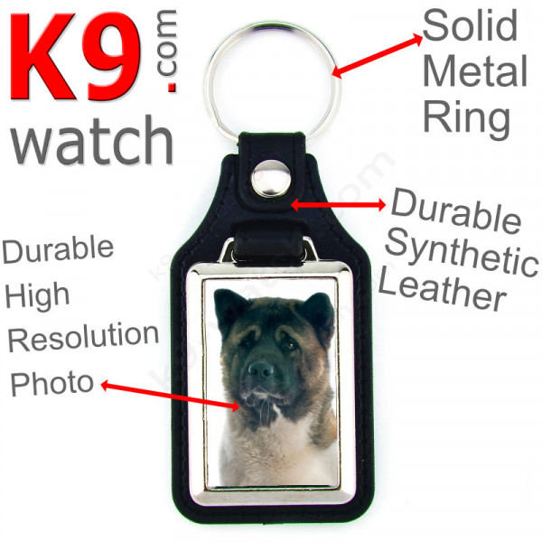 Vegan leather key ring and metal holder, with the photo of your American Akita, key ring gift idea Akita usa
