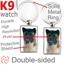 Metal key ring, double-sided photo American Akita