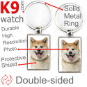 Metal key ring, double-sided photo Fawn Japanese Akita Inu