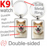 Double-sided metal key ring with photo Fawn Japanese Akita Inu, metal key ring gift idea; double faced key holder metallic