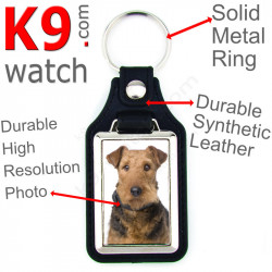 Vegan leather key ring and metal holder, with the photo of your Airedale Terrier, key ring gift idea Bingley Waterside